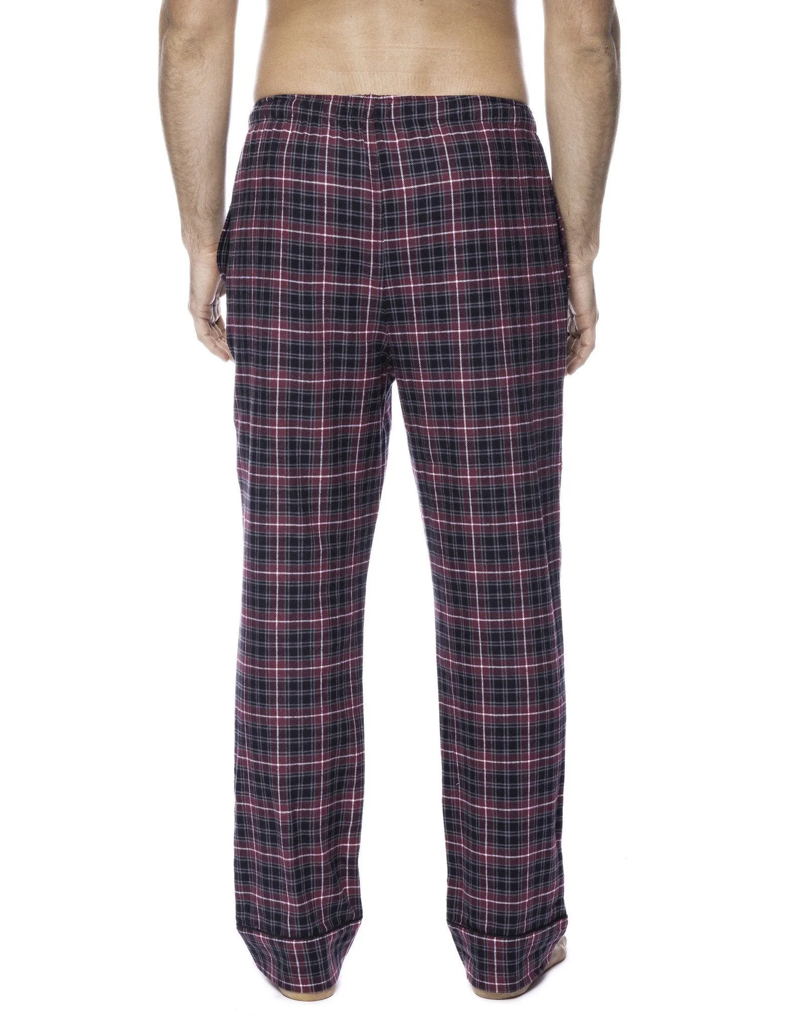 2-Pack Men's 100% Cotton Flannel Lounge Pants (Plaid Burgundy-Grey/Navy-Black)