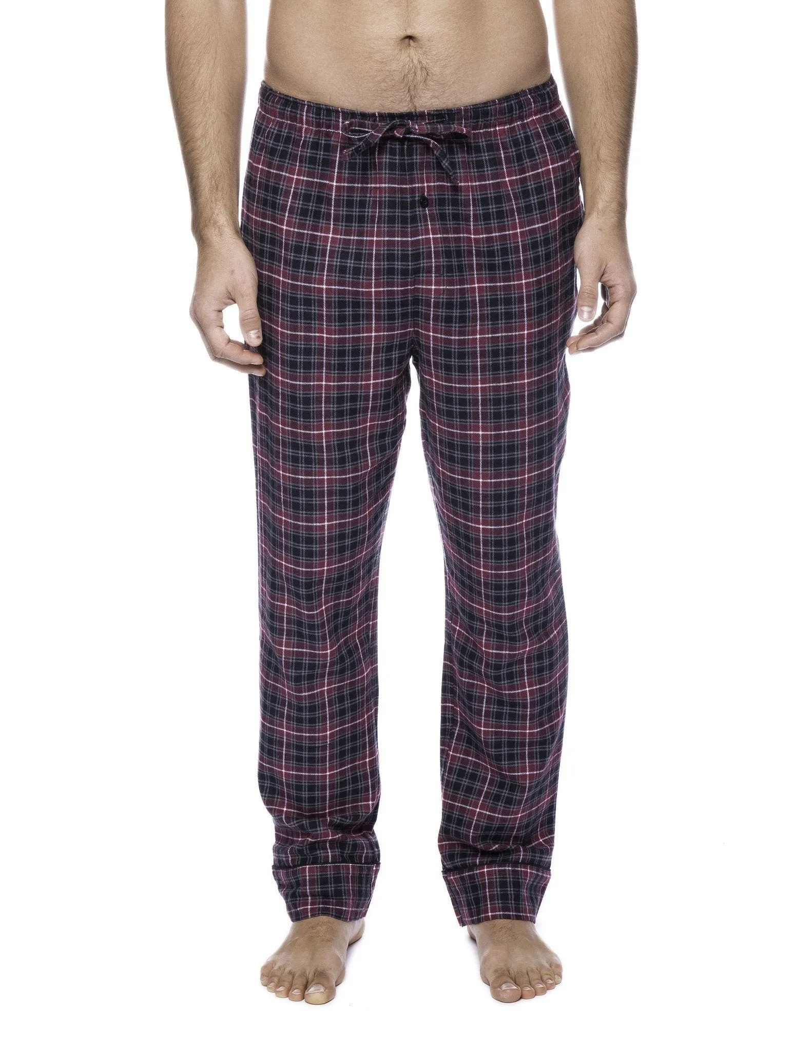 2-Pack Men's 100% Cotton Flannel Lounge Pants (Plaid Burgundy-Grey/Navy-Black)