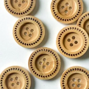 22mm - Raised Rim Patterned Wood Button