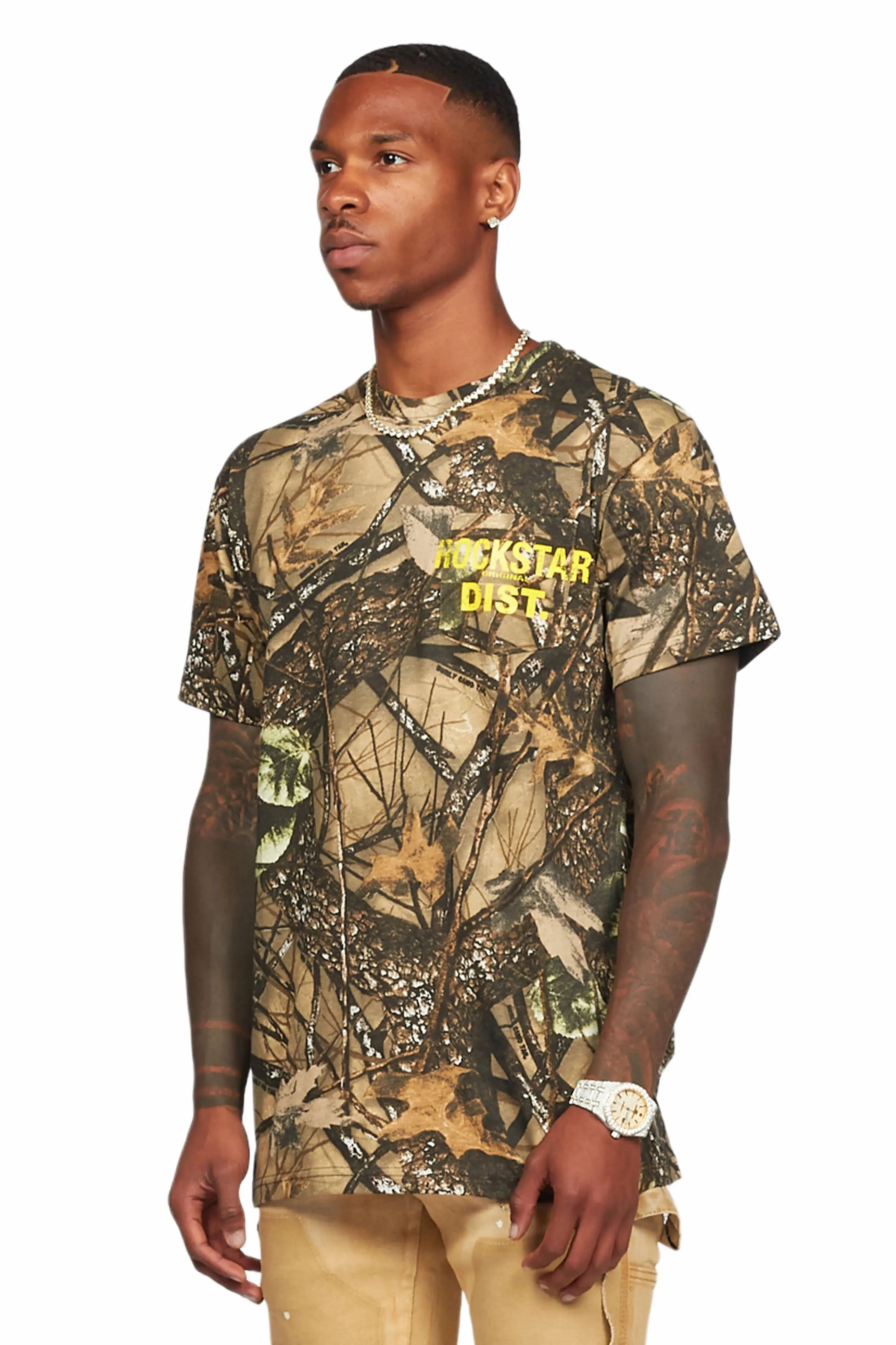 Acko Beige Tree Camo Graphic T-Shirt