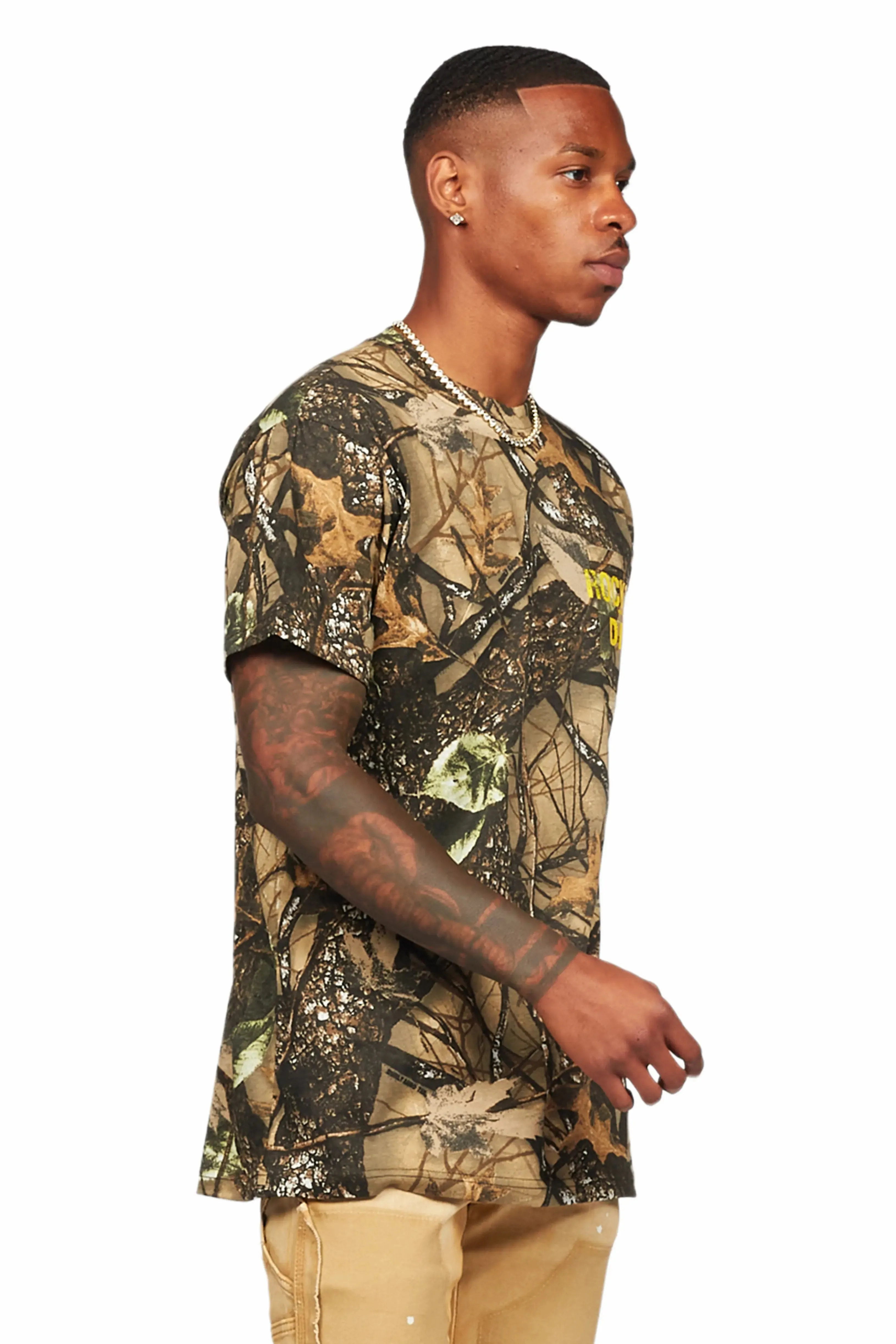 Acko Beige Tree Camo Graphic T-Shirt