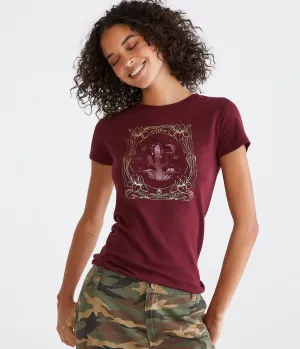 Aeropostale Womens' Cactus Nights Foil Graphic Tee - Dark Red - Size XS - Cotton - Teen Fashion & Clothing Red Melody