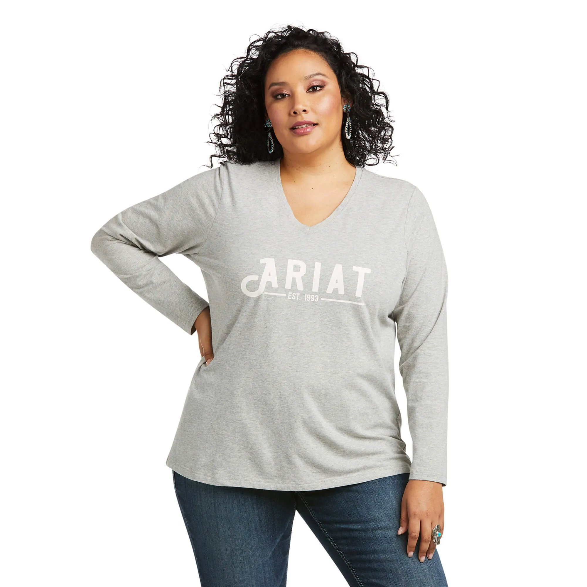 Ariat Ladies REAL Long Sleeve Heather Grey Logo Tee 10037525