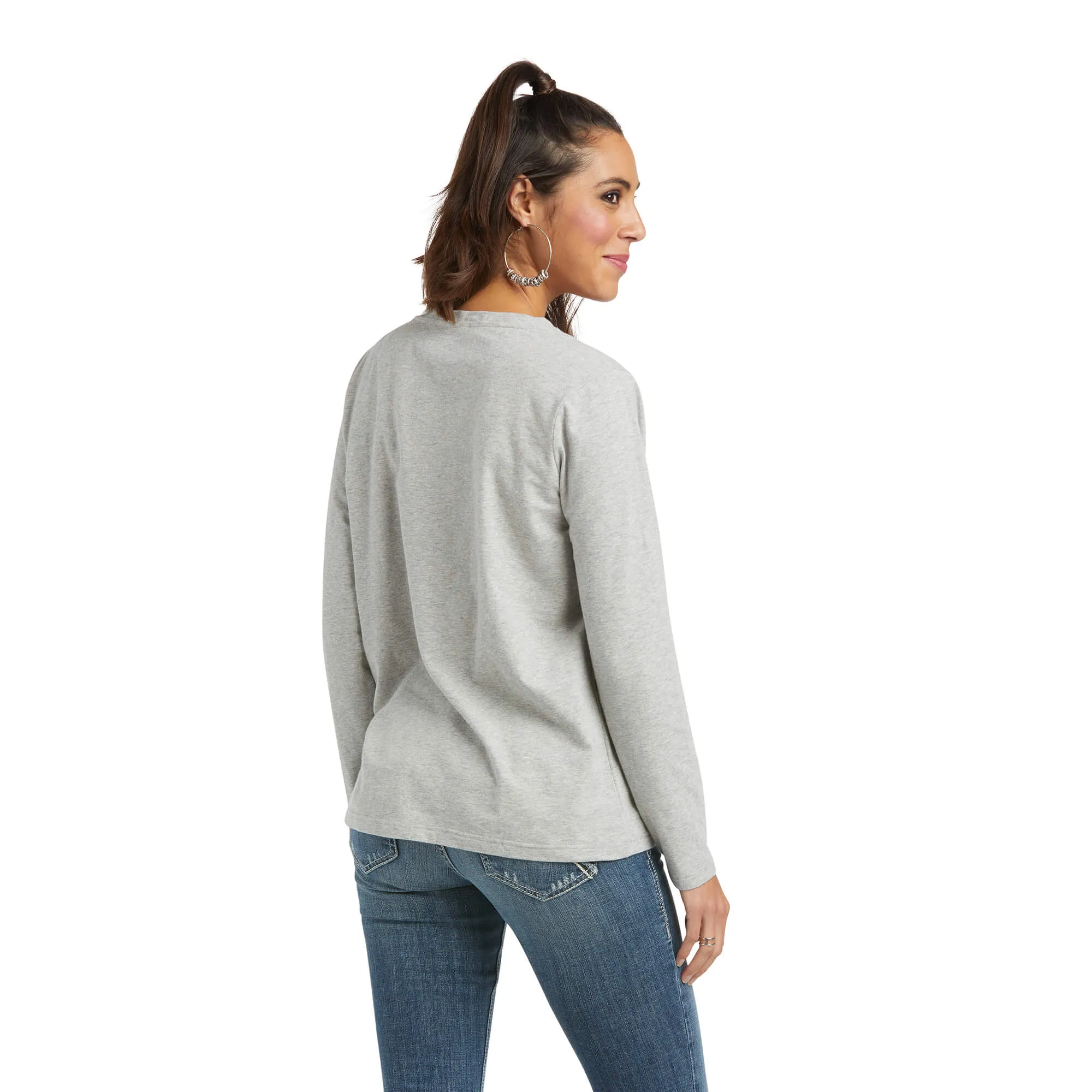 Ariat Ladies REAL Long Sleeve Heather Grey Logo Tee 10037525