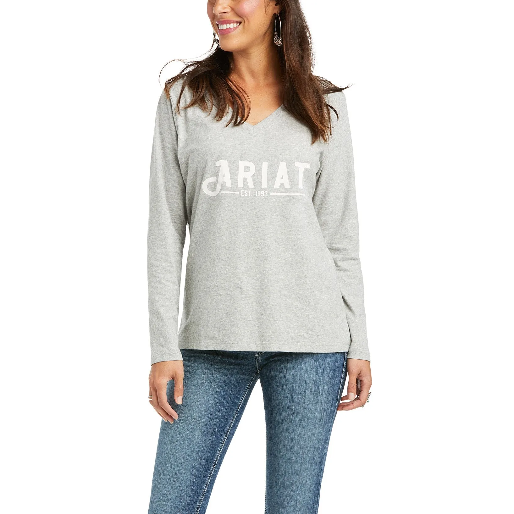 Ariat Ladies REAL Long Sleeve Heather Grey Logo Tee 10037525