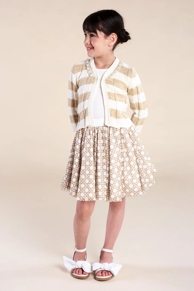 Beige Woven Print Skirt