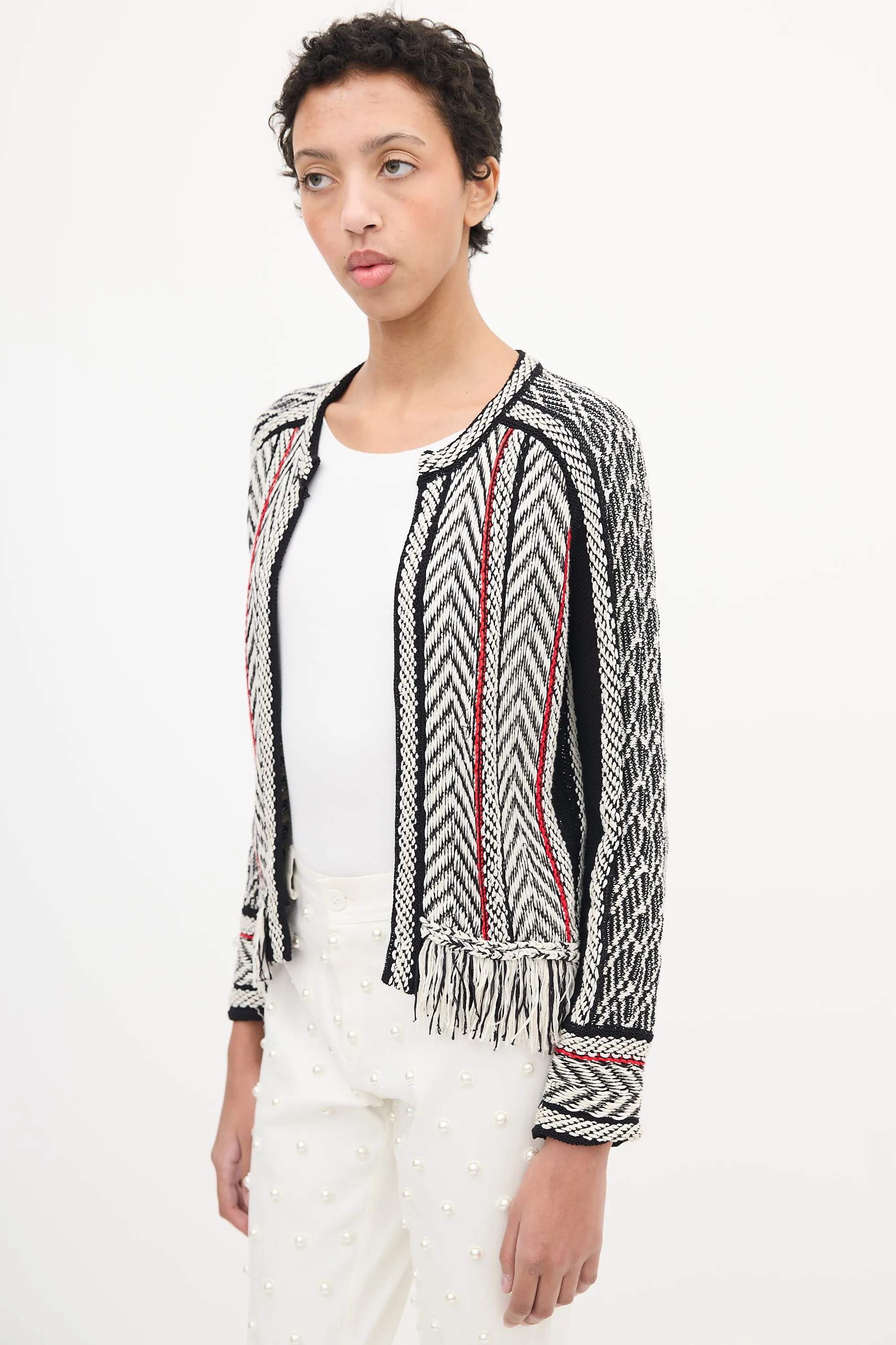 Black & Multi Woven Fringe Cardigan