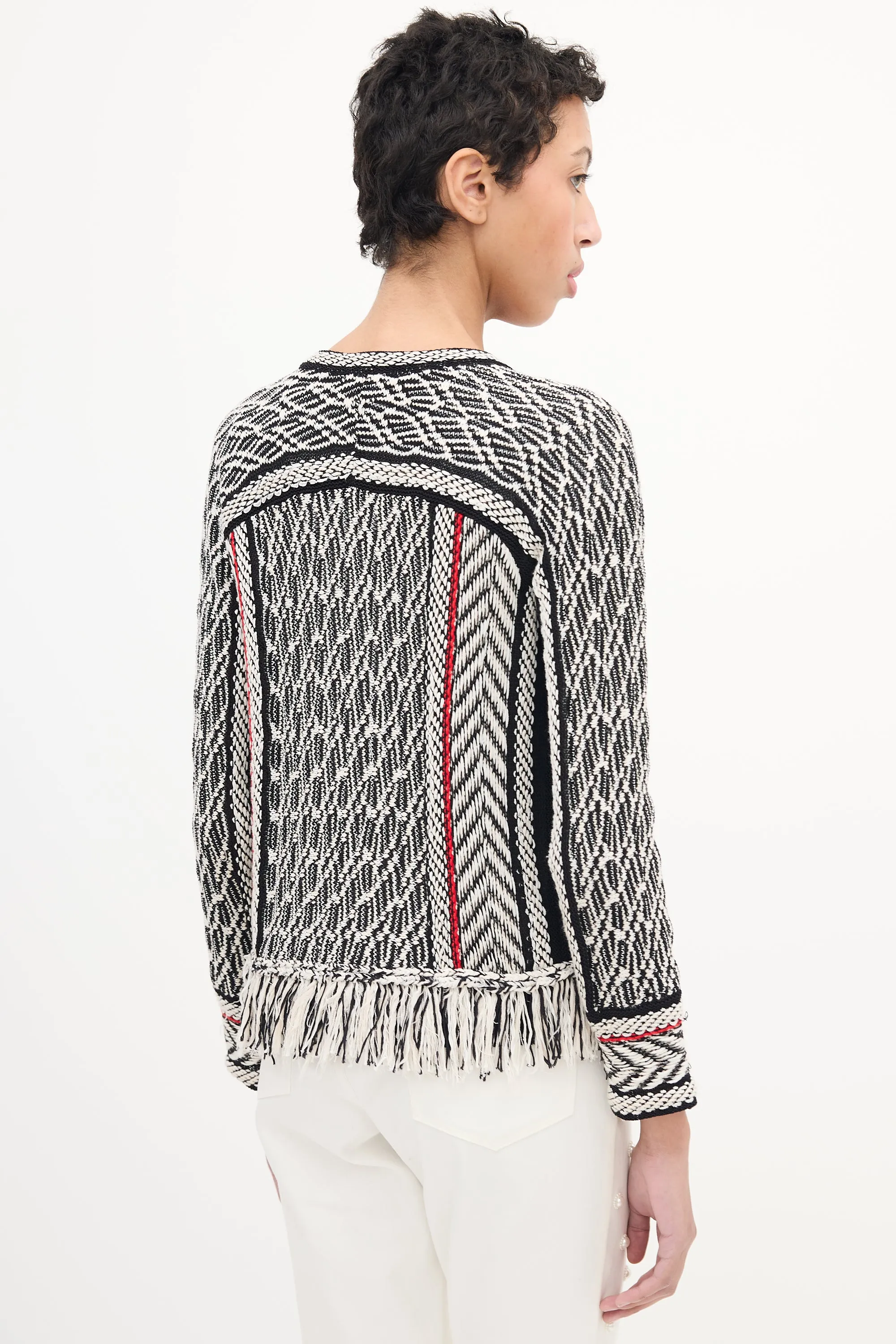 Black & Multi Woven Fringe Cardigan