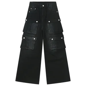 Black Multi-Pocket Cargo Jeans