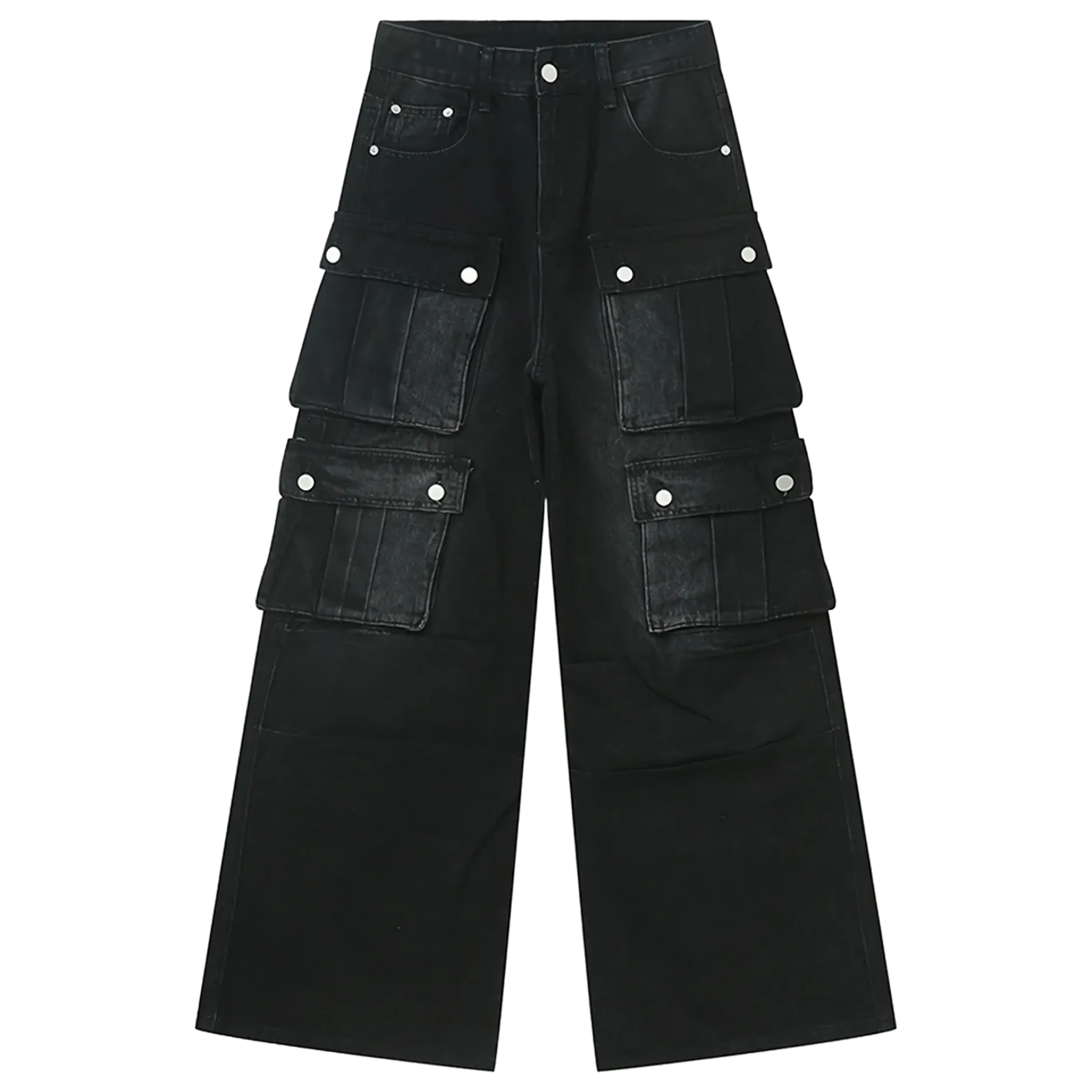 Black Multi-Pocket Cargo Jeans