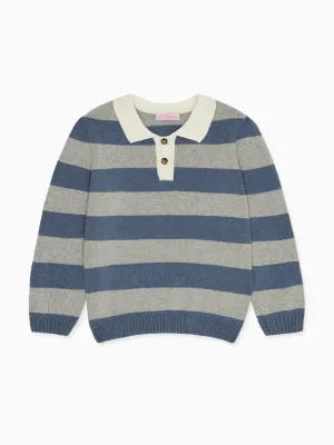 Blue Stripe Roman Cotton Boy Rugby Jumper