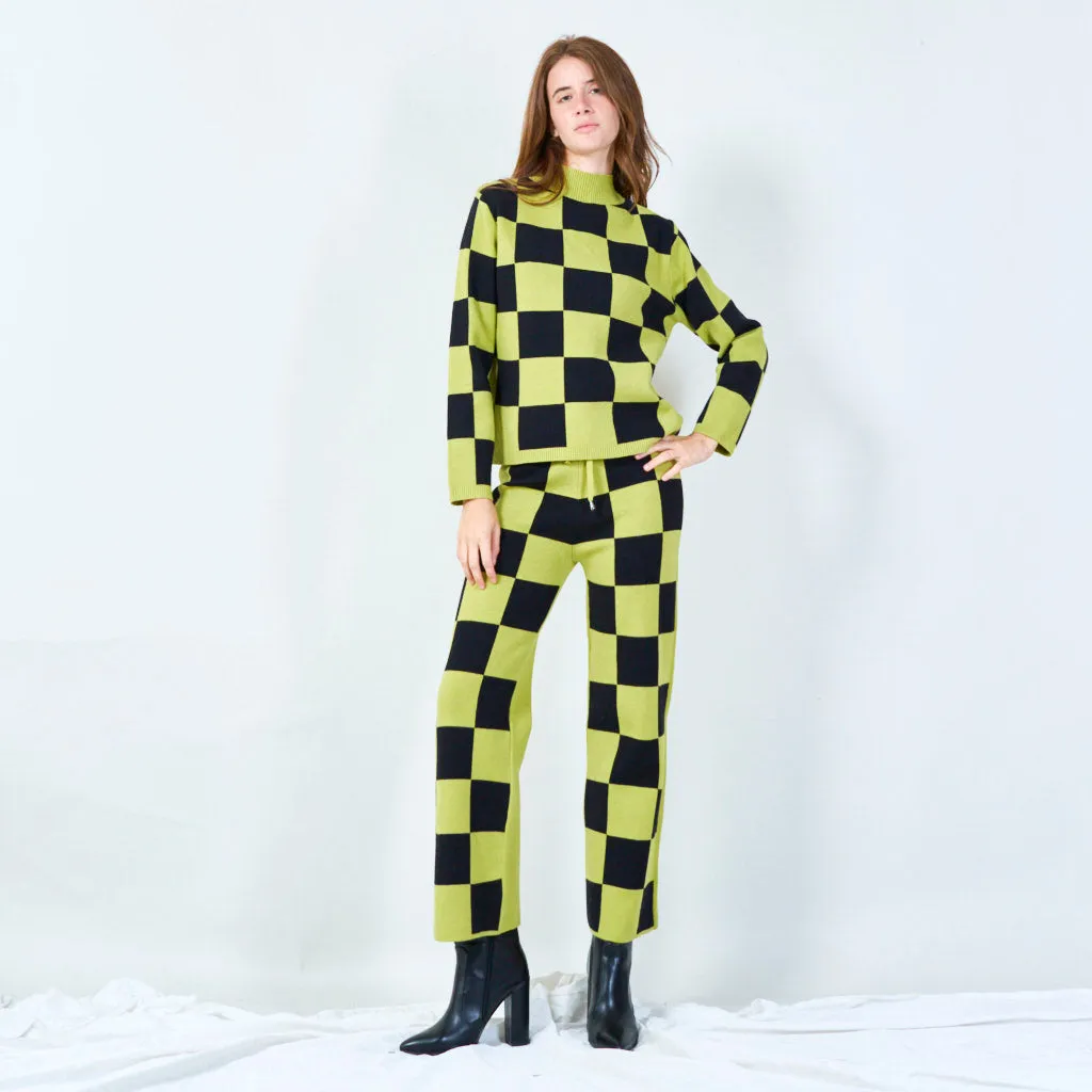 Bold checkered knit sweater wholesale