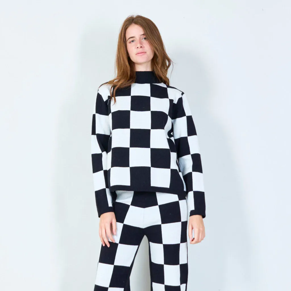 Bold checkered knit sweater wholesale