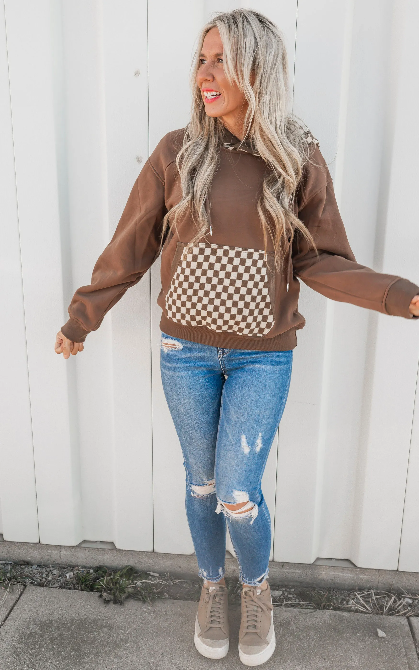 Brown Checkered Hoodie