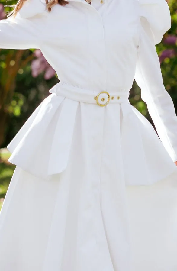 Buckle Belt with Peplum Detail in White | 'Majestic White'