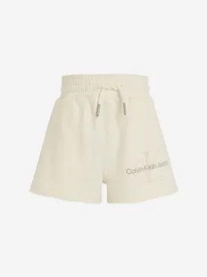 Calvin Klein Girls Monogram Embroidered Shorts in Beige