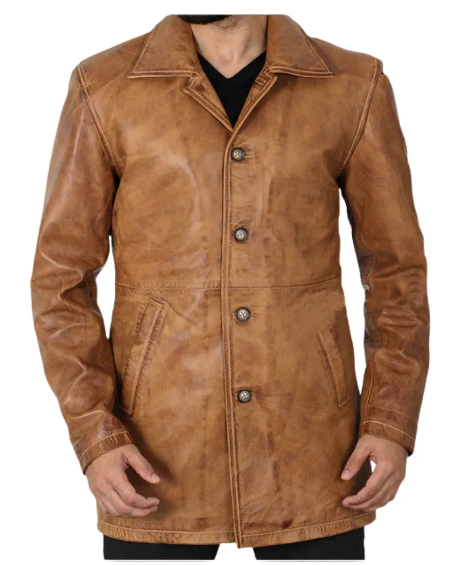 Camel Brown Trench Coat | Real Sheepskin Leather