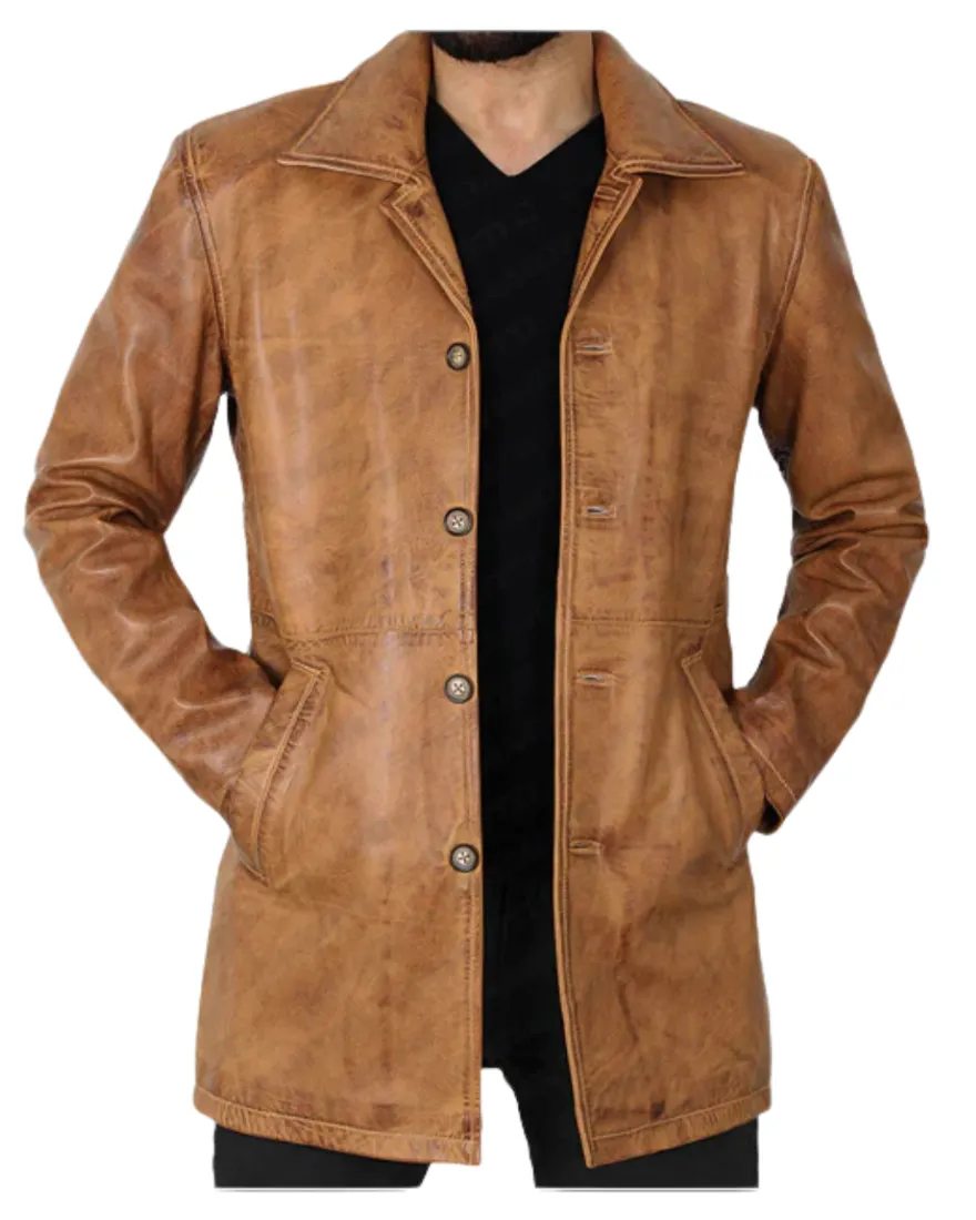 Camel Brown Trench Coat | Real Sheepskin Leather