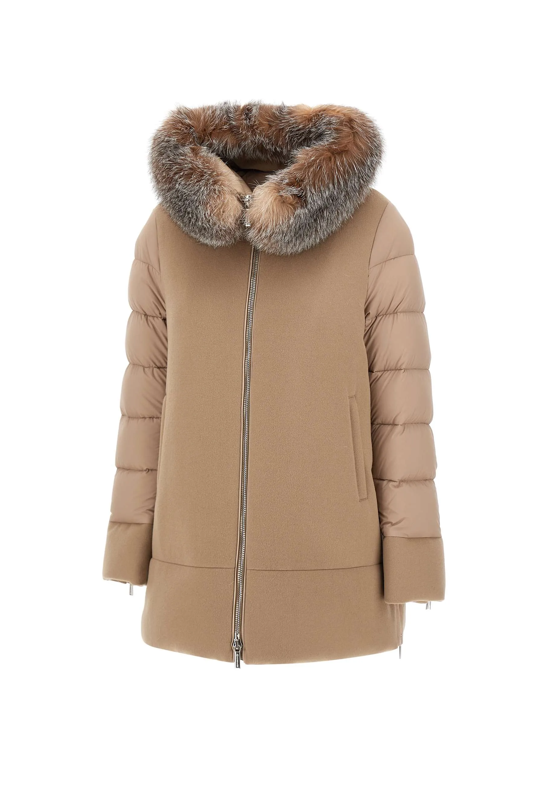 Camel Cashmere Blend Jacket with Fur