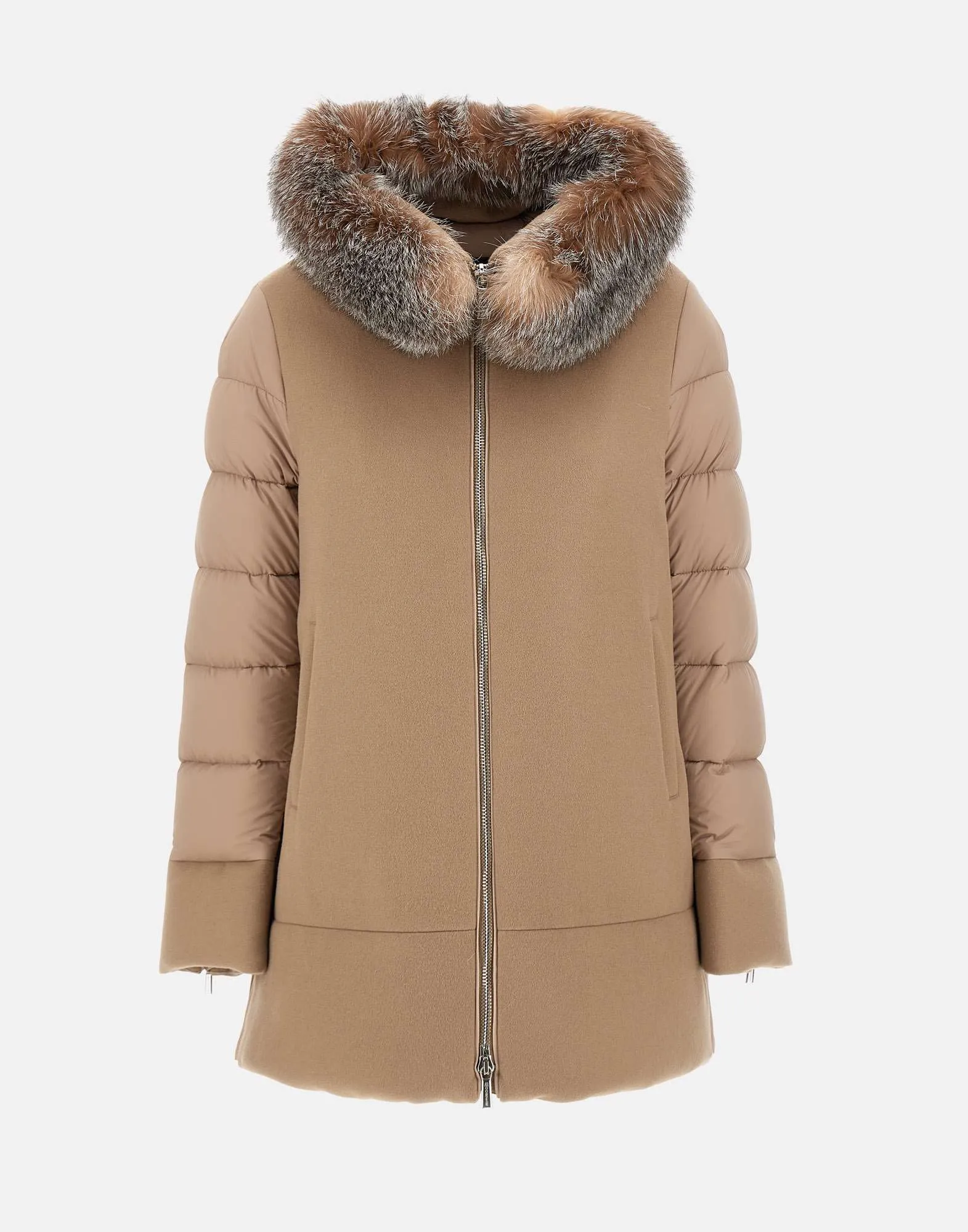 Camel Cashmere Blend Jacket with Fur