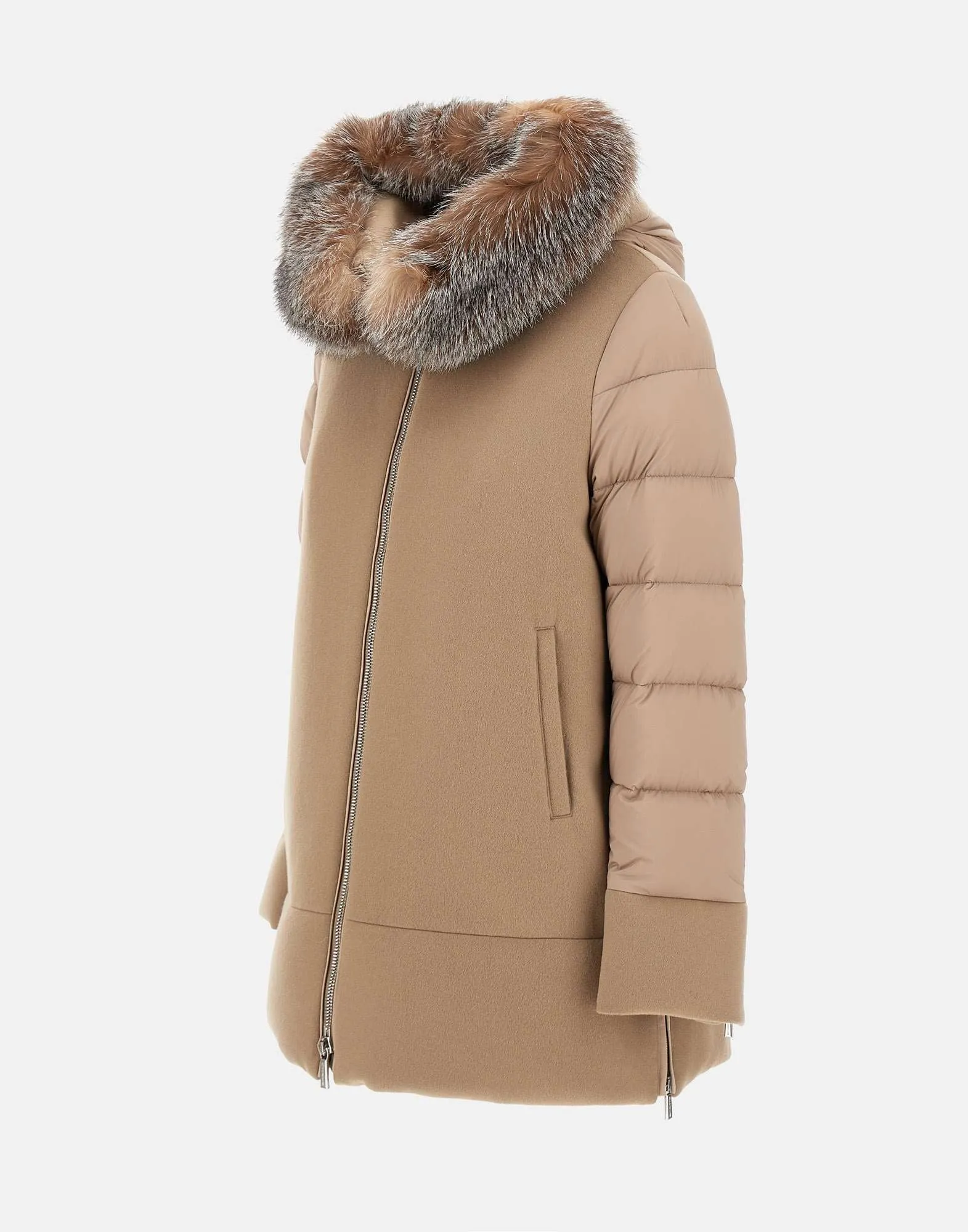 Camel Cashmere Blend Jacket with Fur