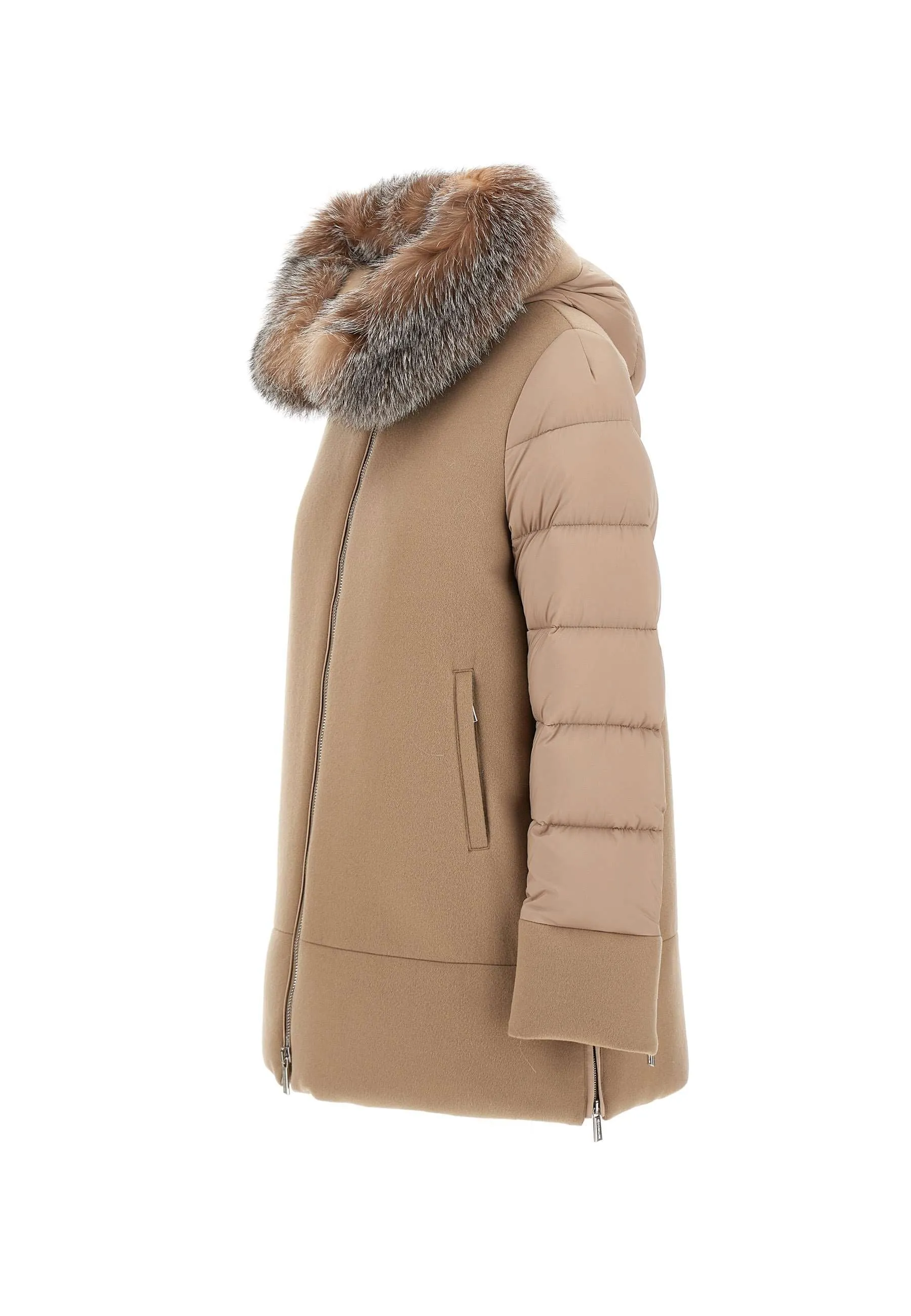 Camel Cashmere Blend Jacket with Fur