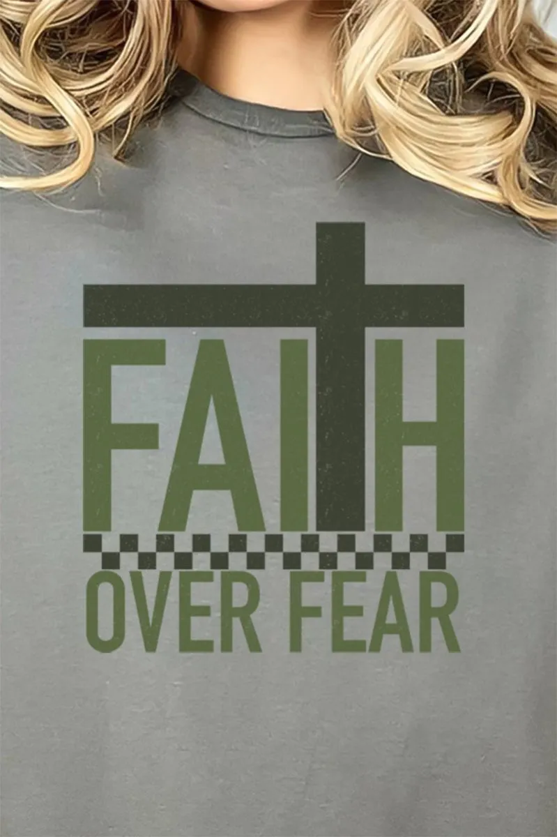 Checked Faith Over Fear Short Sleeve Relaxed Fit T-Shirt