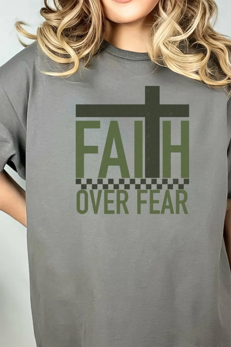 Checked Faith Over Fear Short Sleeve Relaxed Fit T-Shirt