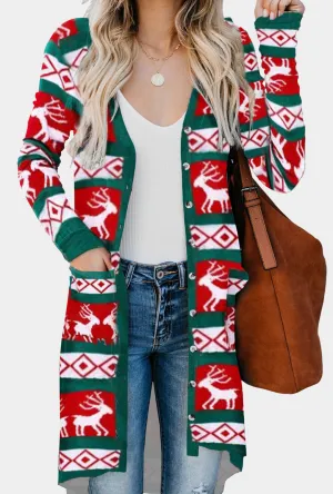 Christmas Red & Green Long Cardigan