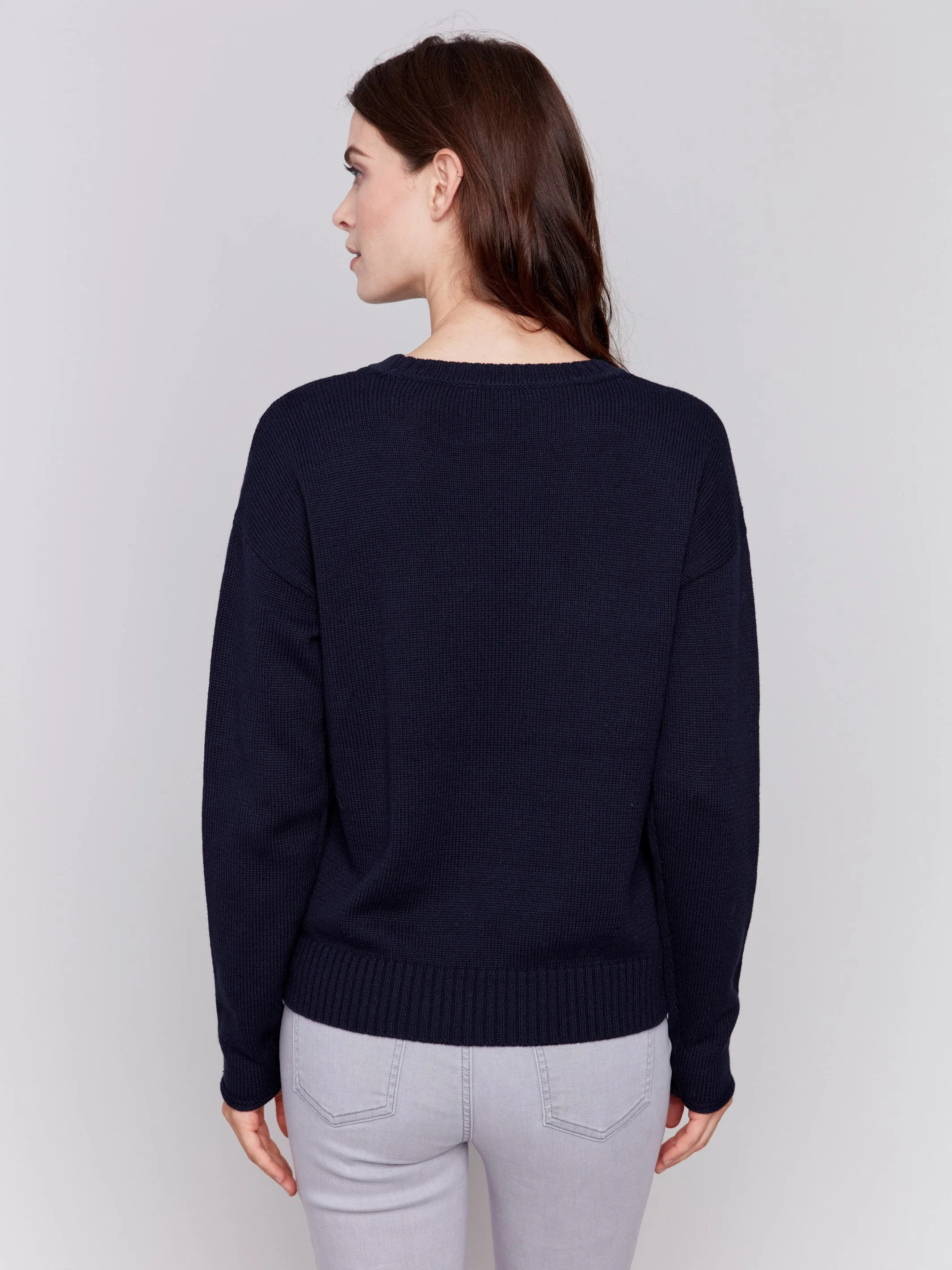 Cotton Blend Bonjour Sweater - Navy