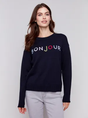 Cotton Blend Bonjour Sweater - Navy