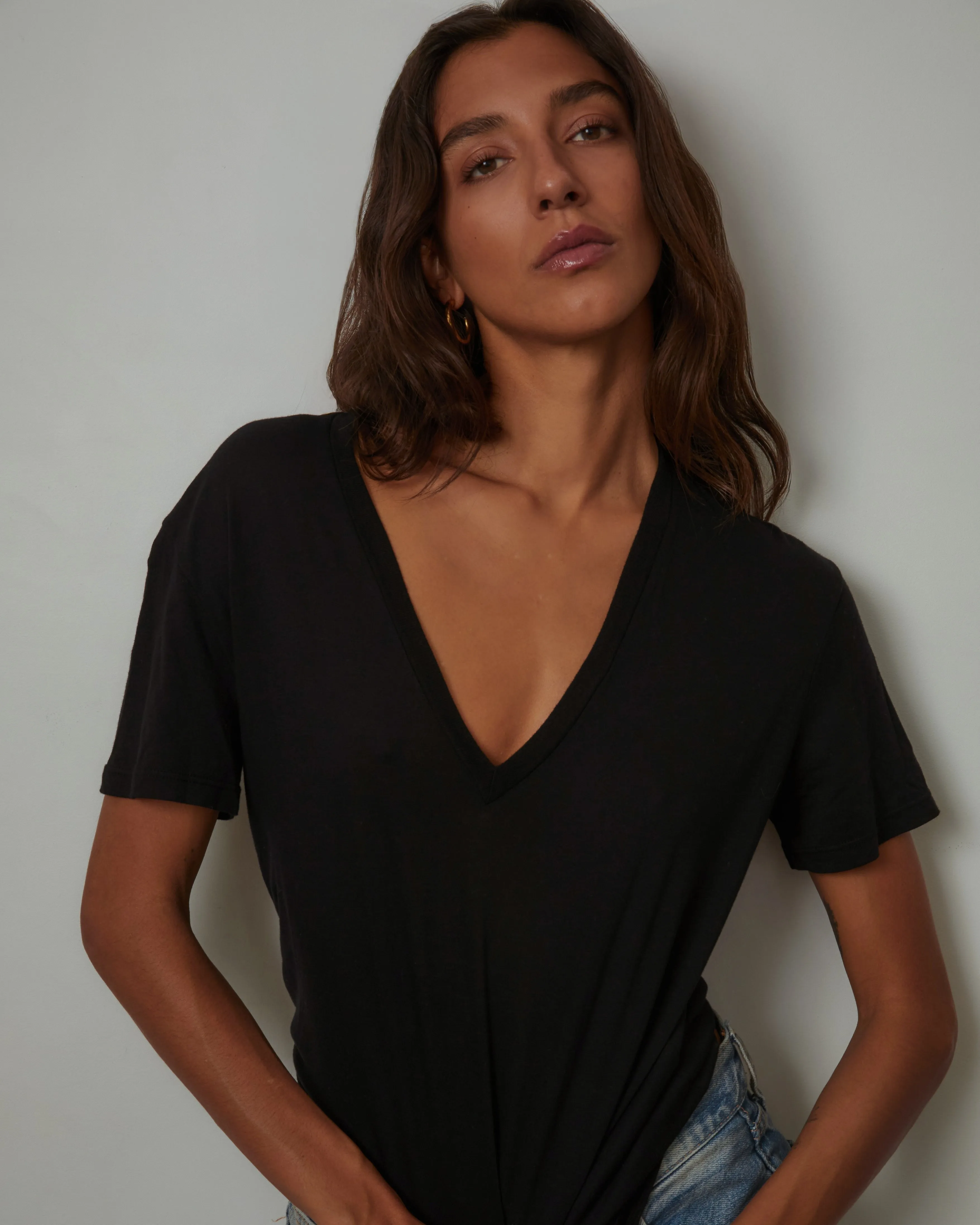 Cotton Modal Relaxed V Neck Tee