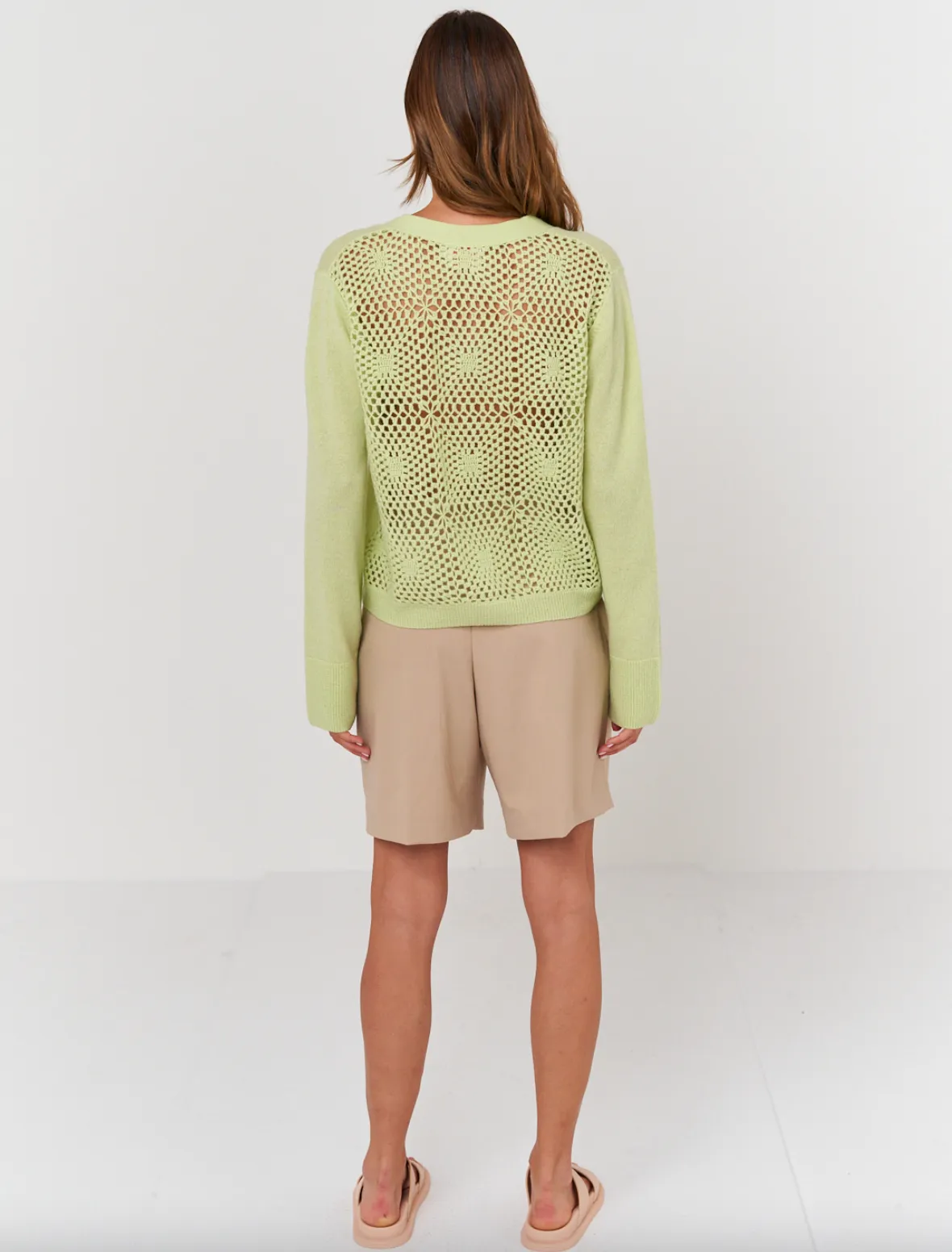 Crochet Back Cardi - Lime Zest