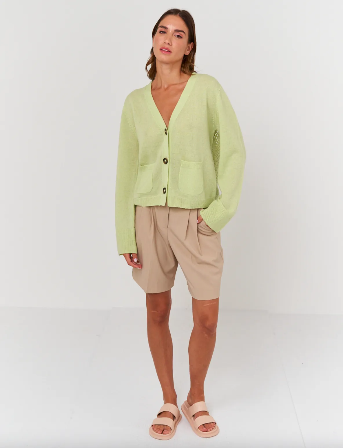 Crochet Back Cardi - Lime Zest