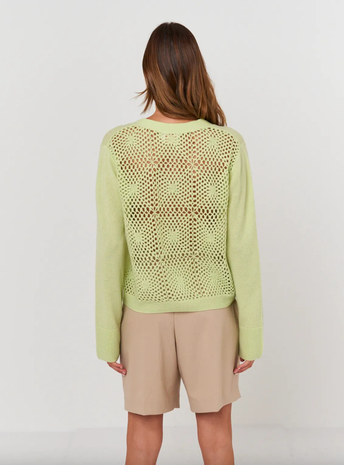 Crochet Back Cardi - Lime Zest