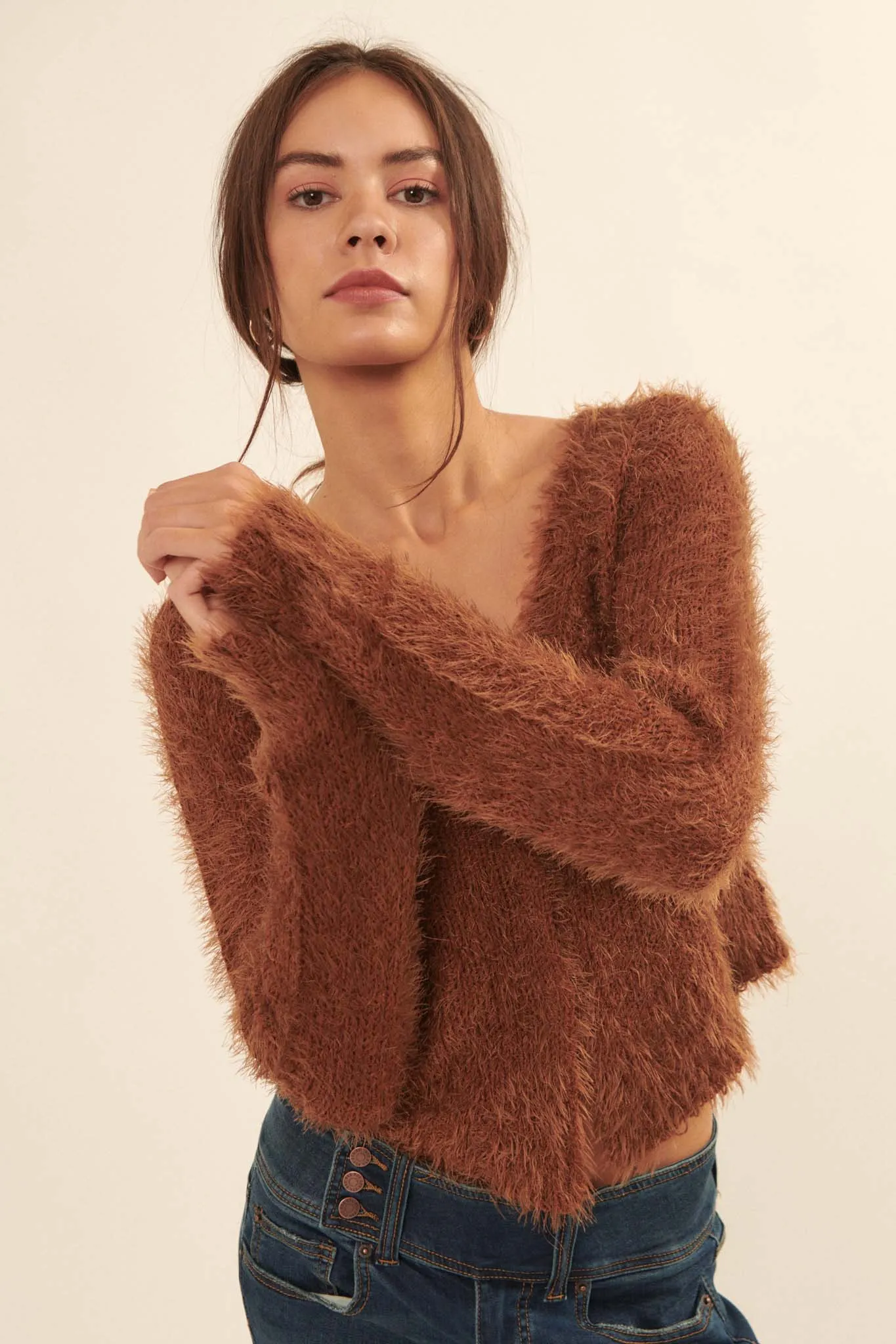 Cuddle Closer Solid Furry Knit Cardigan