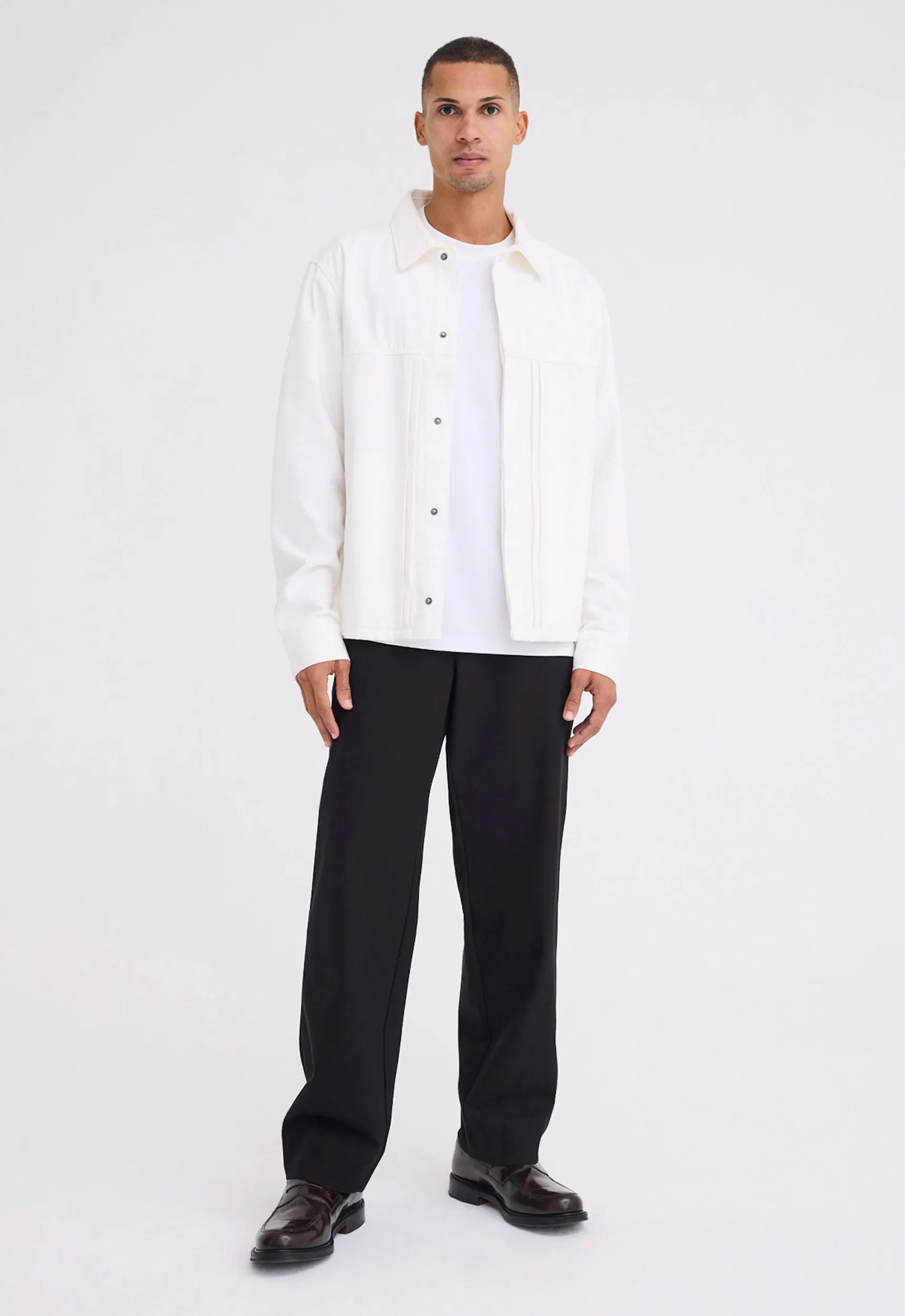 Damien Pleated Denim Jacket - White