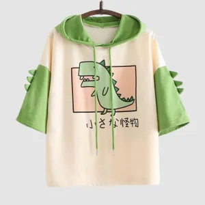 Dinosaur Print Short Sleeve Hoodies