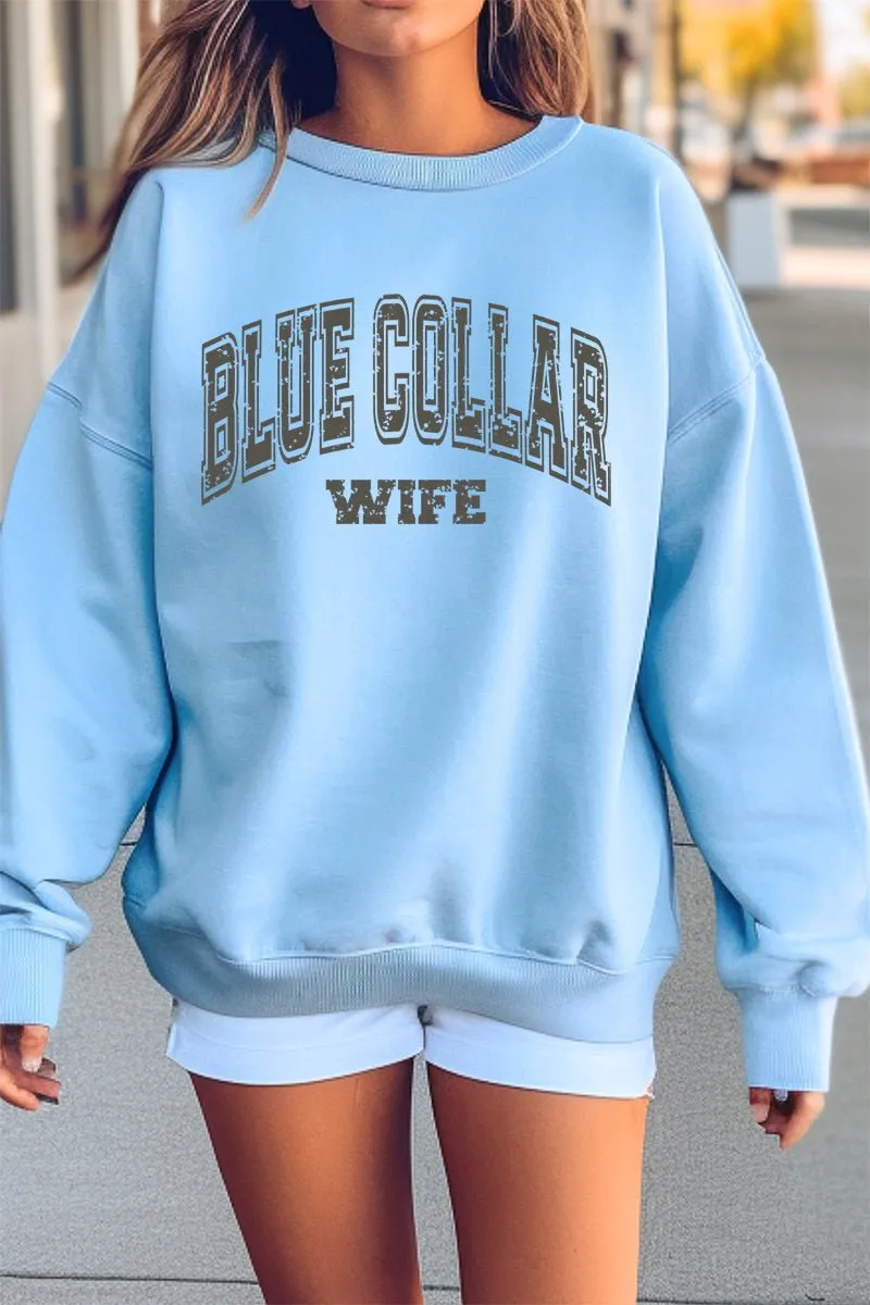 Distressed Blue Collar Wife Heavy-weight Crew Sweatshirt