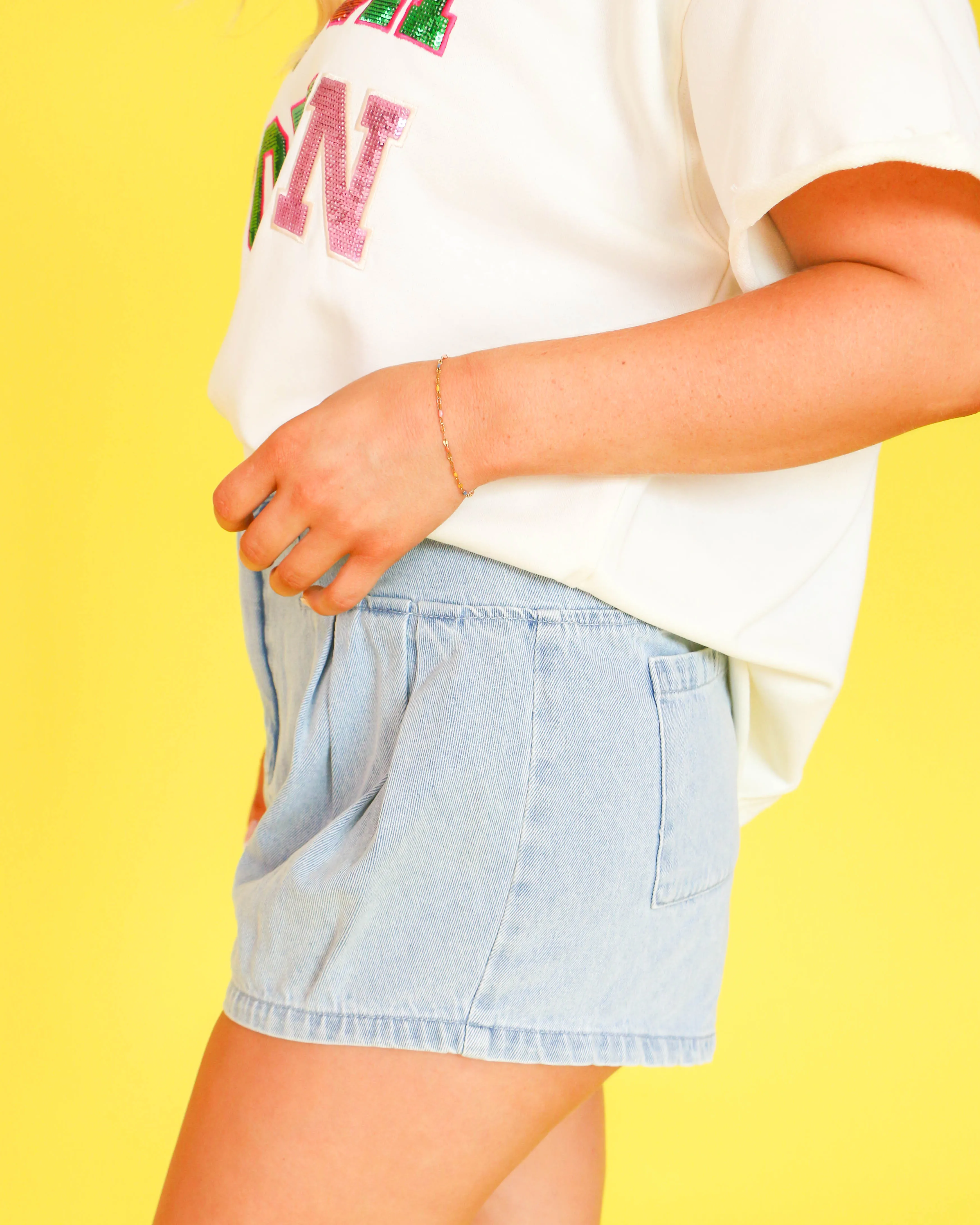 Double Pleat Detail Fit and Flare Denim Shorts