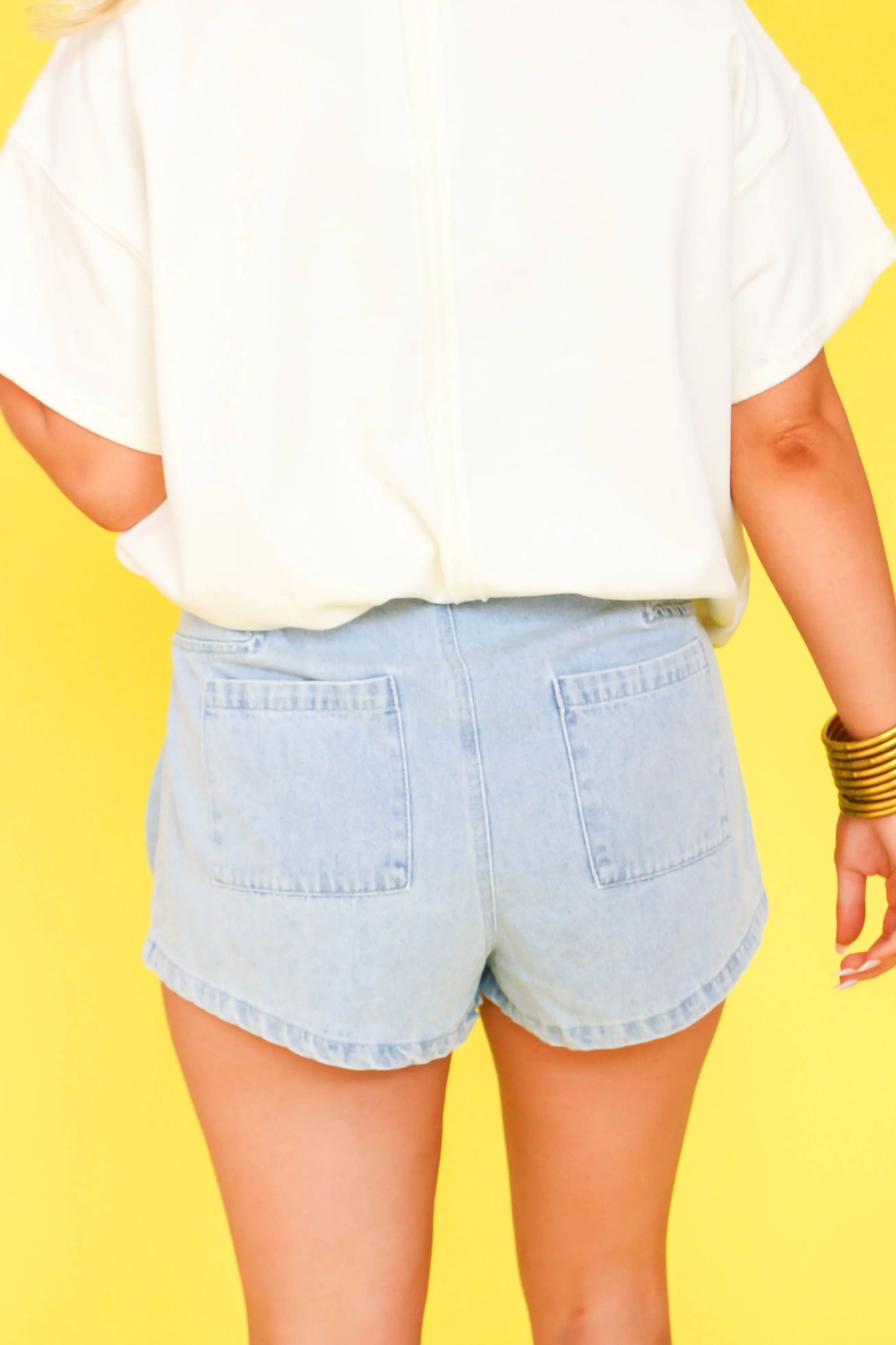 Double Pleat Detail Fit and Flare Denim Shorts