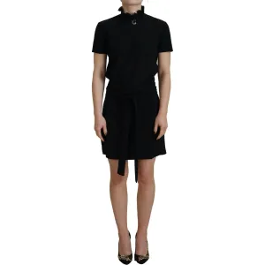 Dsquared² Black Polyester Short Sleeves Sheath Mini Dress