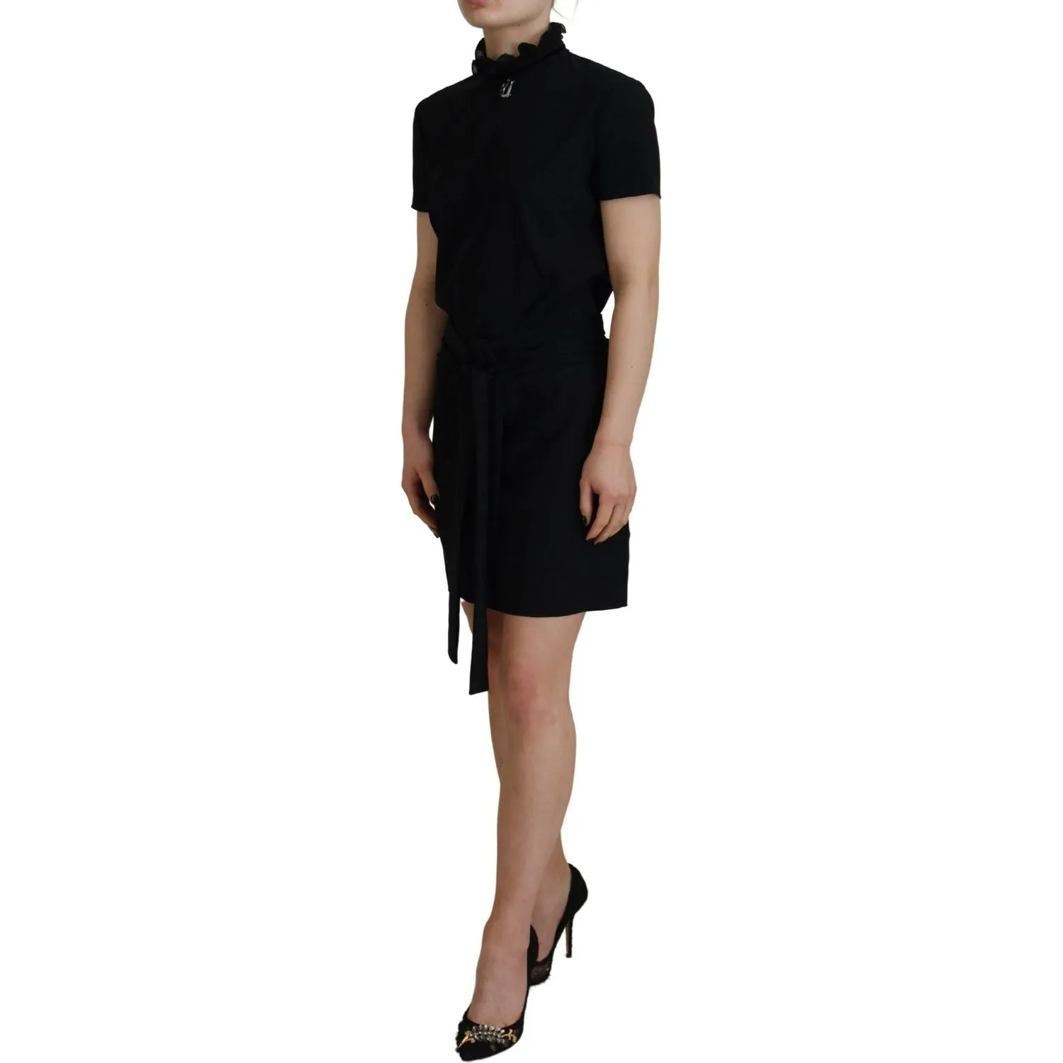 Dsquared² Black Polyester Short Sleeves Sheath Mini Dress