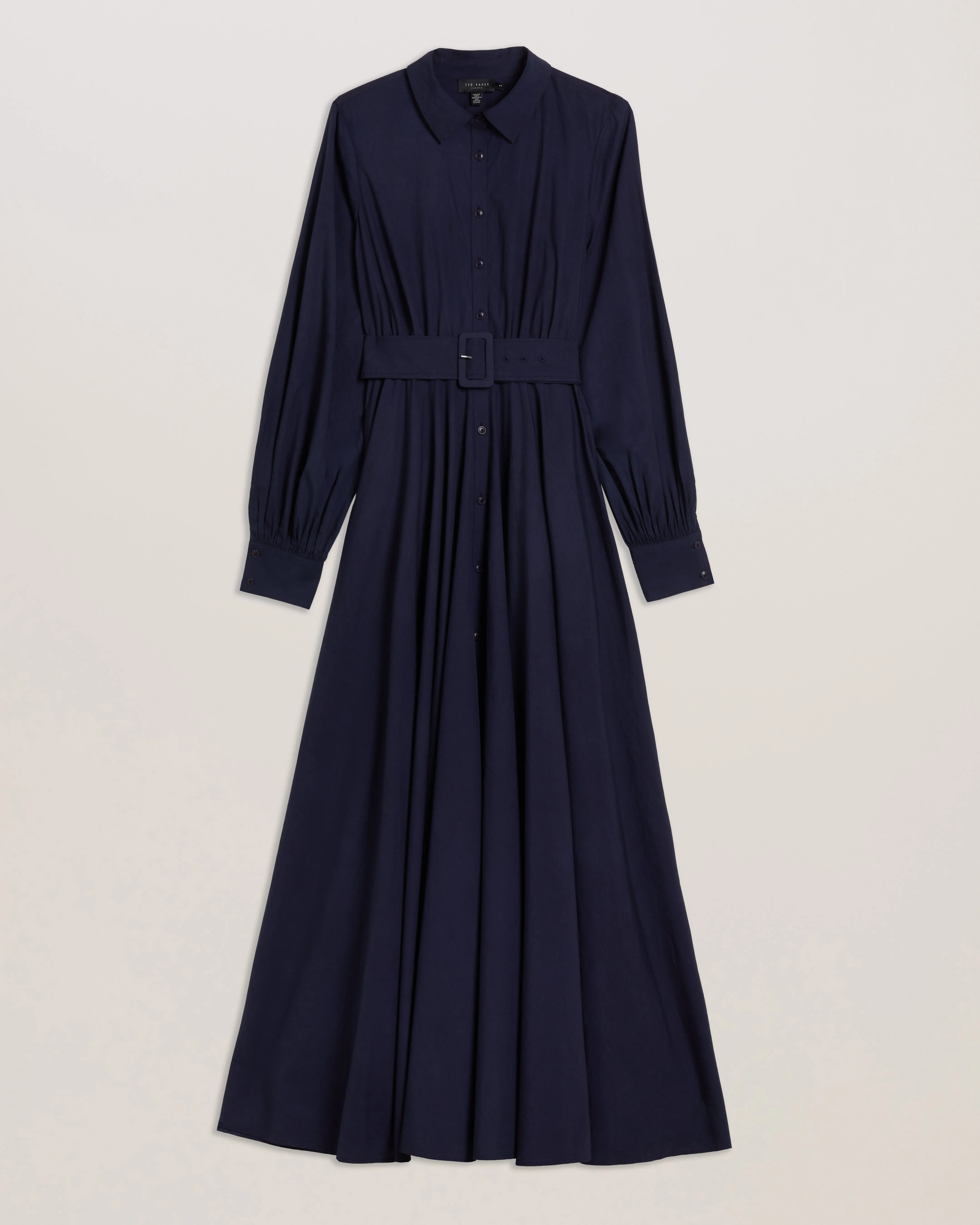 Ene Button Down Maxi Shirt Dress With Belt Navy