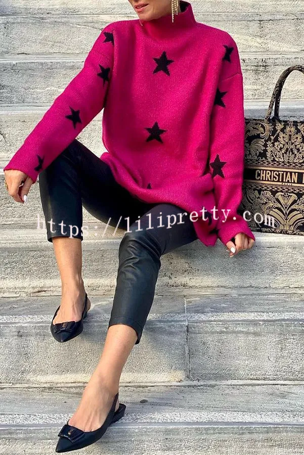 Eye Catching Star Pattern Knitted Pullover Sweater