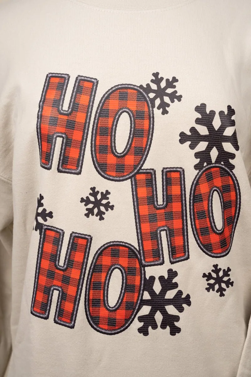 Faux Embroidery Ho Ho Ho Heavy-weight Transfer Crew Sweatshirt