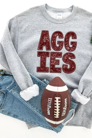 Faux Sequin Aggies Transfer Heavy-weight Crew Sweatshirt