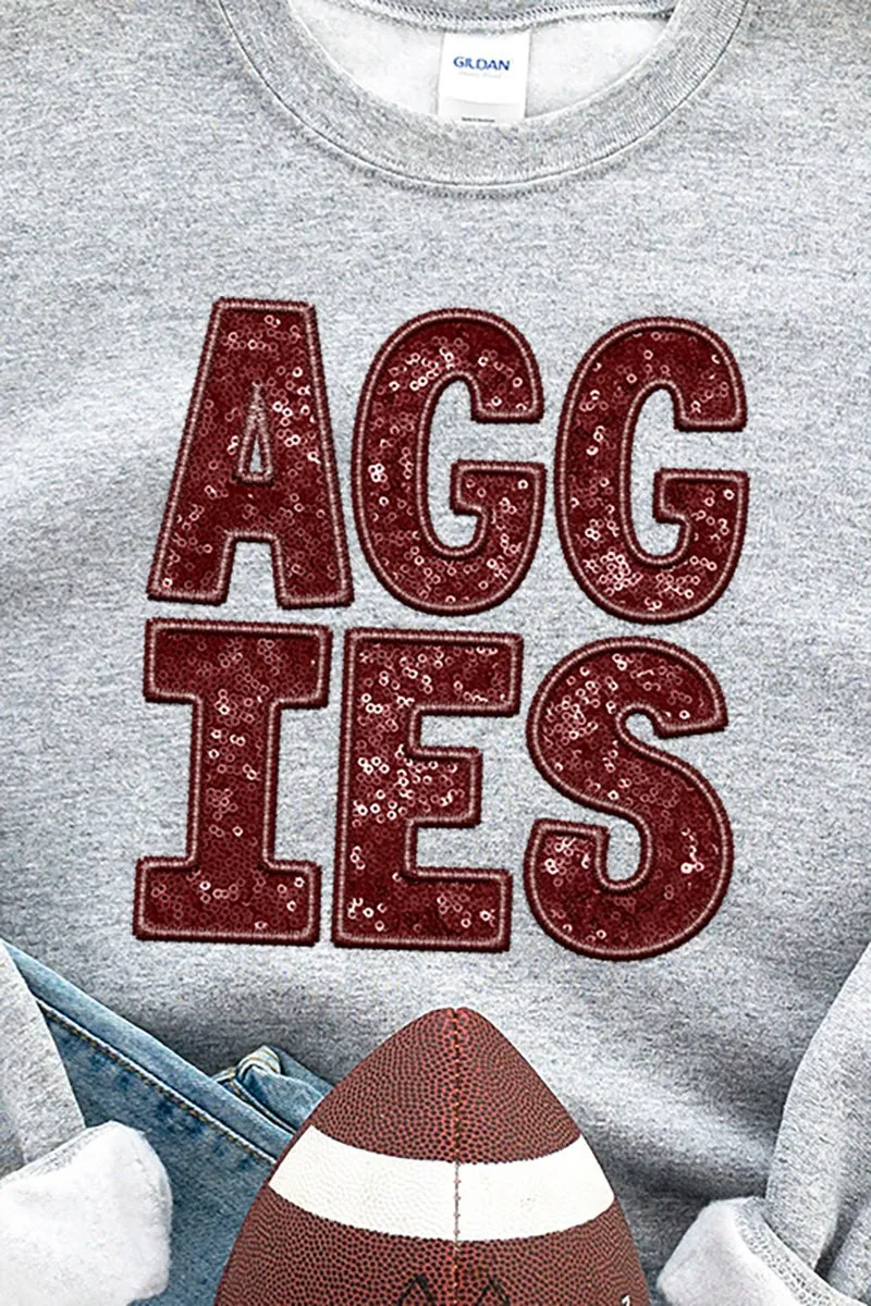 Faux Sequin Aggies Transfer Heavy-weight Crew Sweatshirt