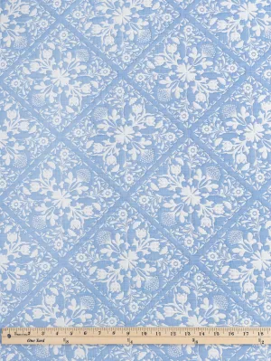 Floral Tile Quilted Jacquard with Batting - Cornflower   Cream - Swatch