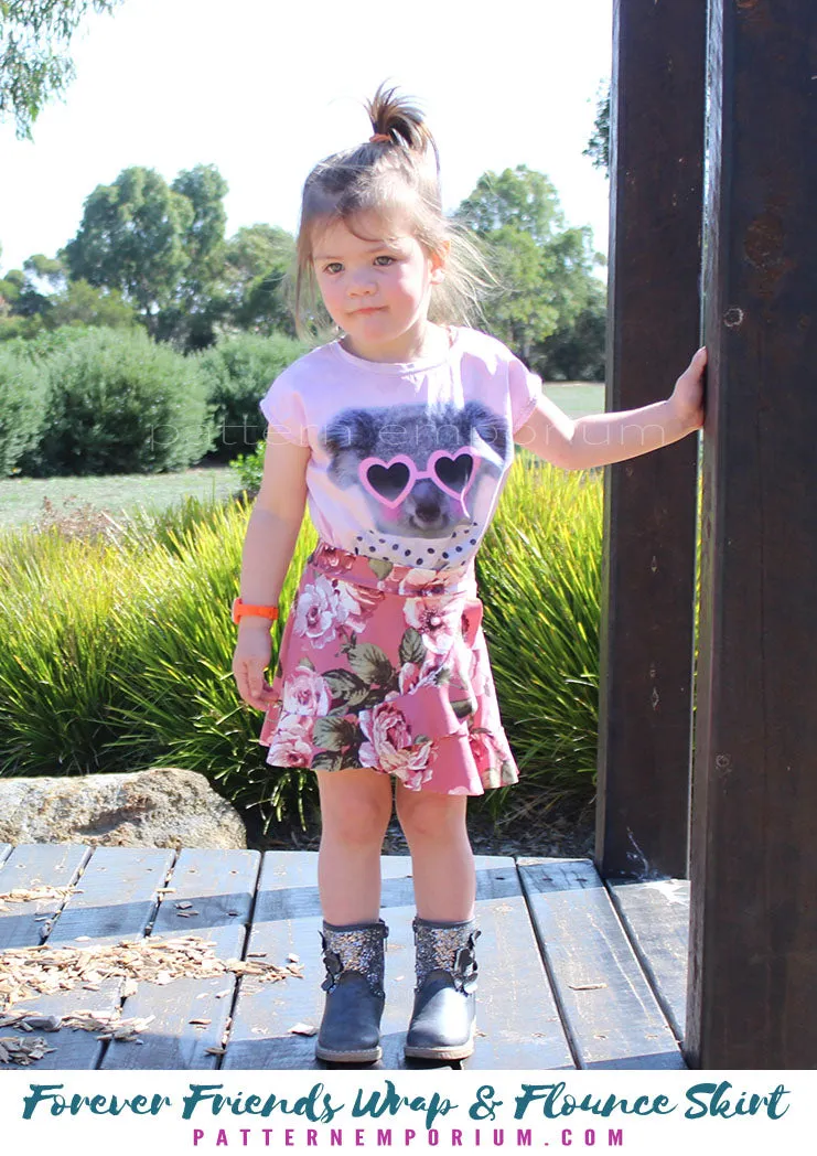 Forever Friends | Girls Wrap & Flounce Skirt Sewing Pattern